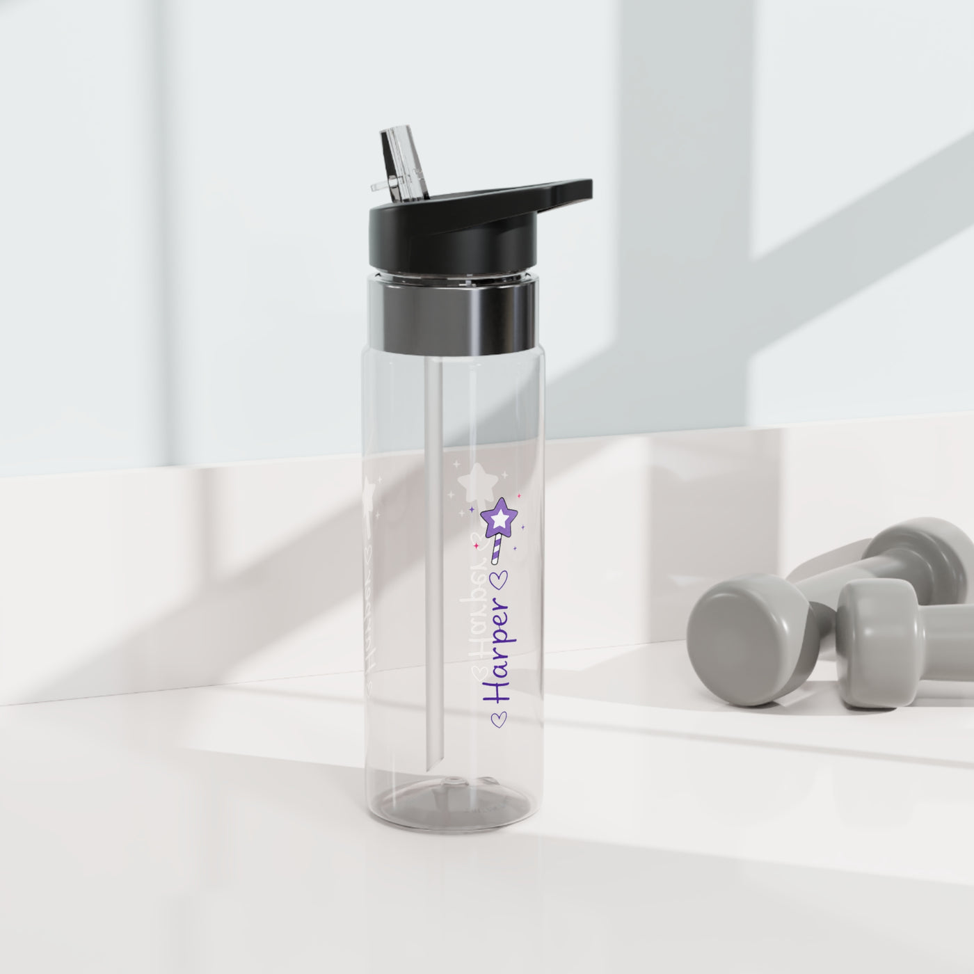 Personalized Transparent Water Bottle for Girls, Cute Star Wand Design, Custom Name Water Bottle, School Gift, Back to School Gift