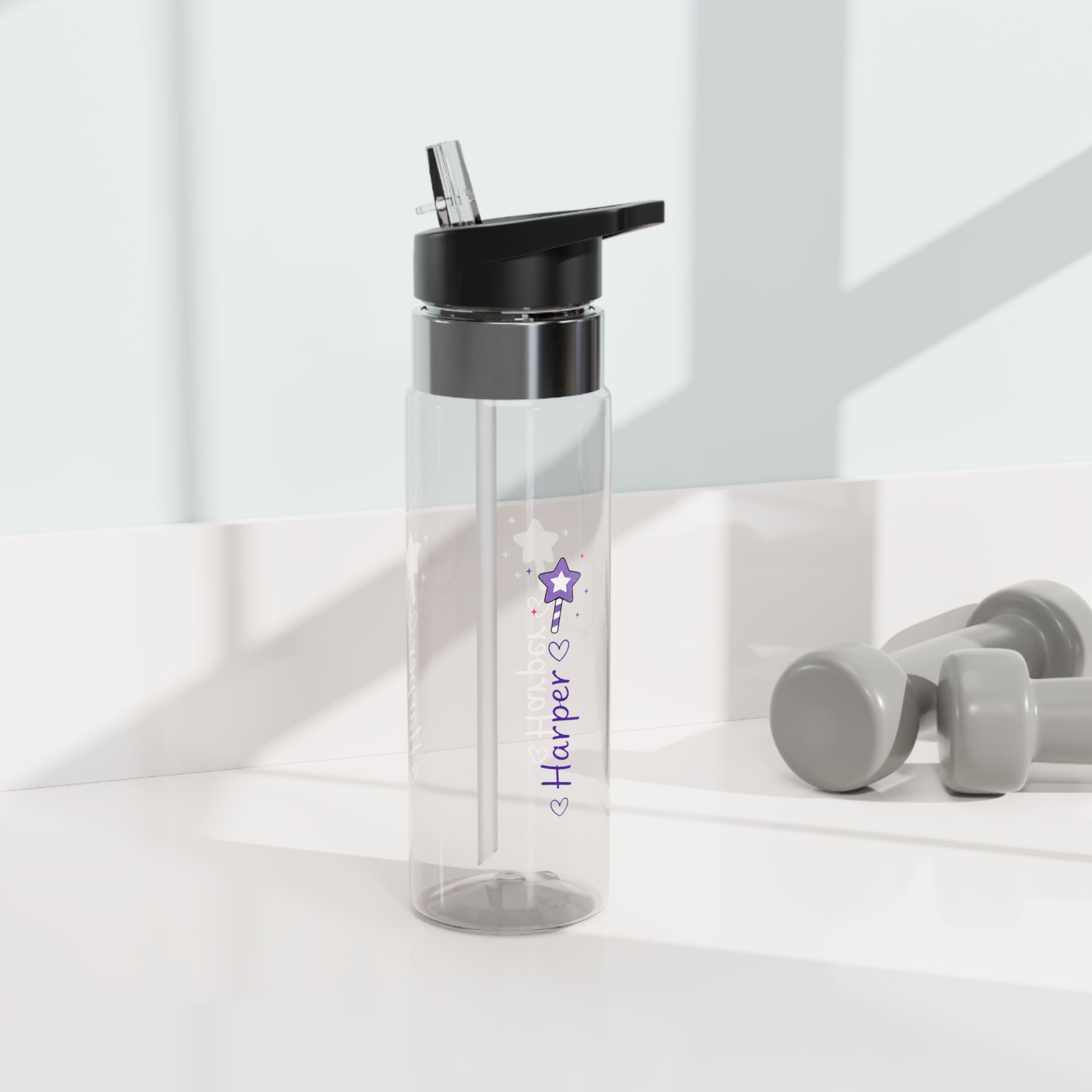 Personalized Transparent Water Bottle for Girls, Cute Star Wand Design, Custom Name Water Bottle, School Gift, Back to School Gift