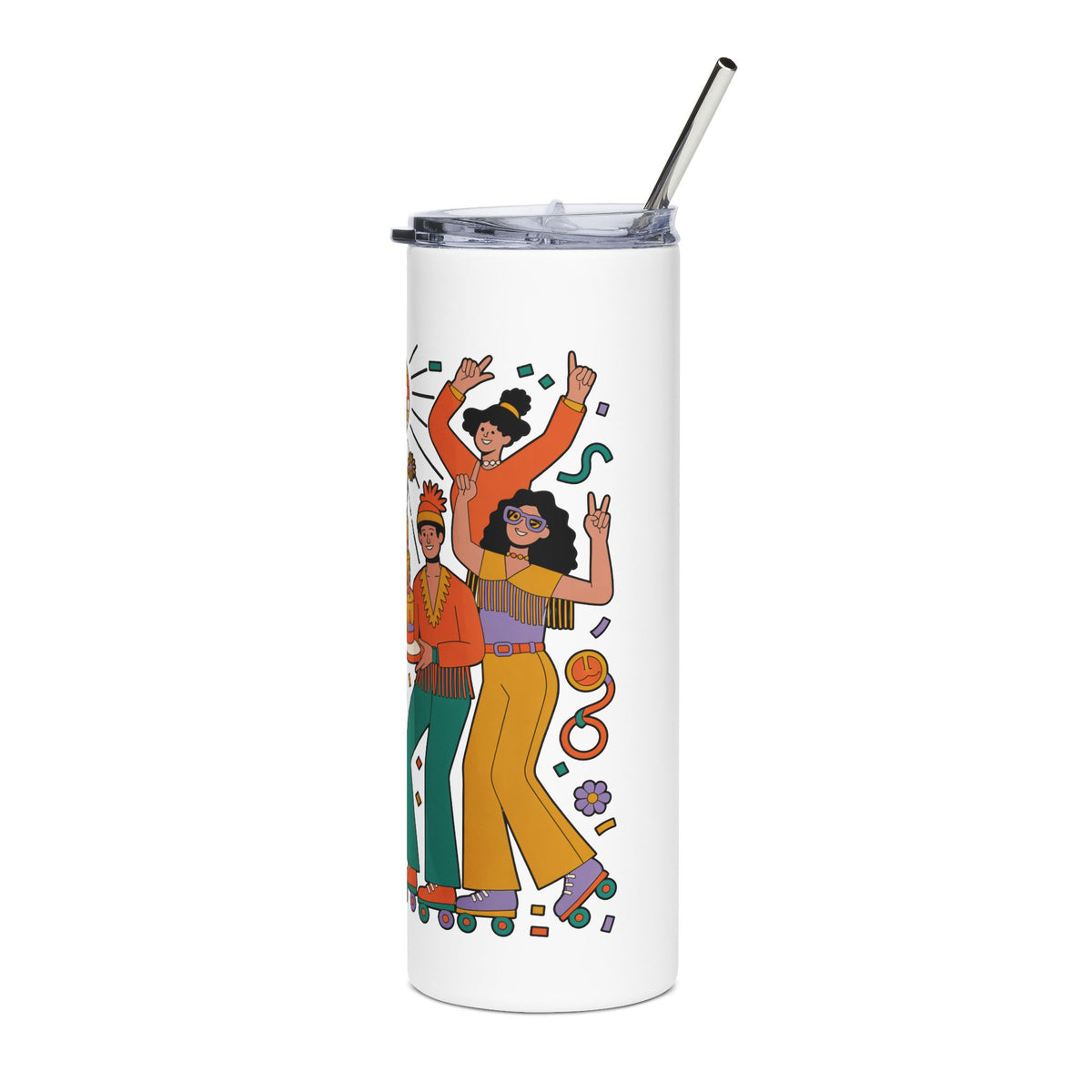 Retro Disco Birthday Skinny Tumbler, 70s Roller Skating Party Design, Groovy Drinkware Gift for a Skater Friend Who Loves Vintage Aesthetics