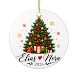 Personalized Couples Christmas Ornament, Custom Names and Year with Festive Tree Design, Romantic Holiday Keepsake Gift for Your Partner