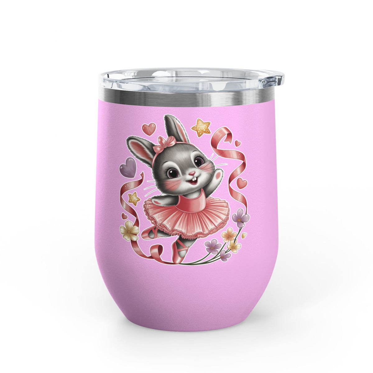 Ballet Bunny Wine Tumbler, Cute Pink Rabbit Cup, Gift for Ballerinas, Dance Students, Bunny Lovers and Ballet Besties
