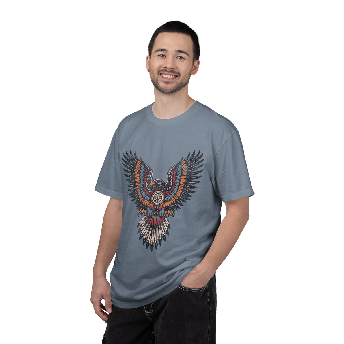 Ornamental Eagle Shirt, Retro Tattoo Style Bird Graphic, Gift for Wildlife Art Lovers, Boho Festival Outfits and Everyday Casual Wear