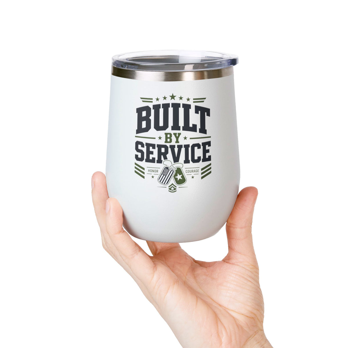 Military Wine Tumbler, Built by Service Gift for Veteran, Patriotic Drinkware for Him, Military Appreciation Gift, Veterans Day Gift