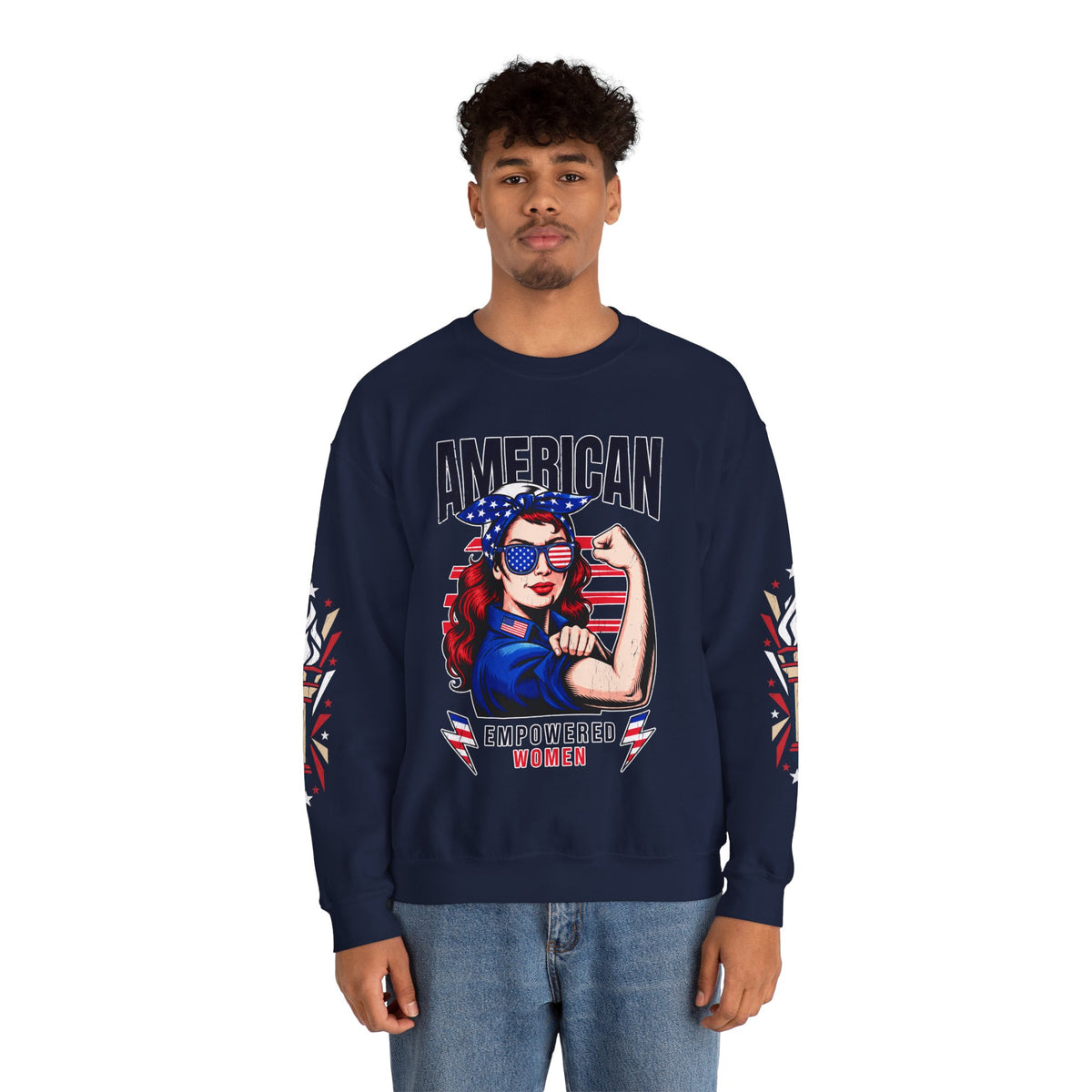 American Empowered Women Sweatshirt, Patriotic Rosie Style Crewneck, USA Flag Pullover, Fourth of July Outfit, Feminist Gift for Her