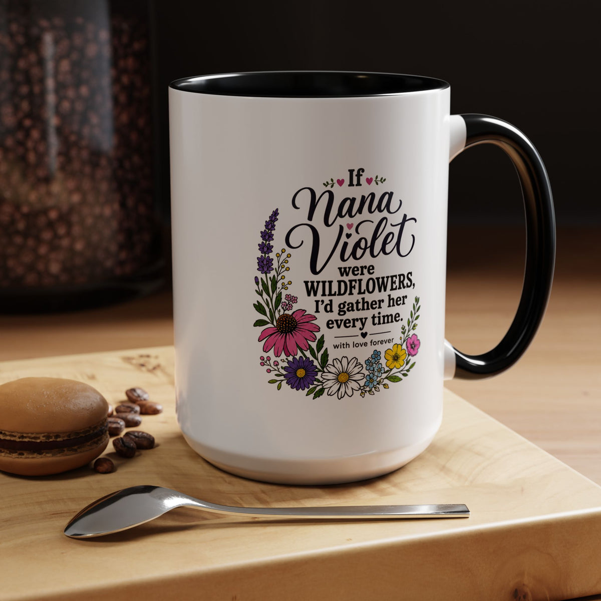 Nana Violet Wildflower Mug, Floral Grandmother Coffee Cup, Sentimental Gift from Grandchild, Birthday or Mothers Day Present