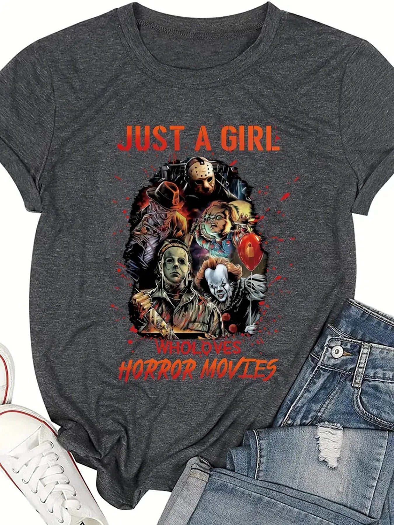 Halloween pattern round neck short sleeved shirt