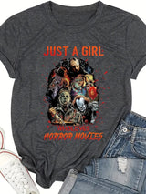 Halloween pattern round neck short sleeved shirt