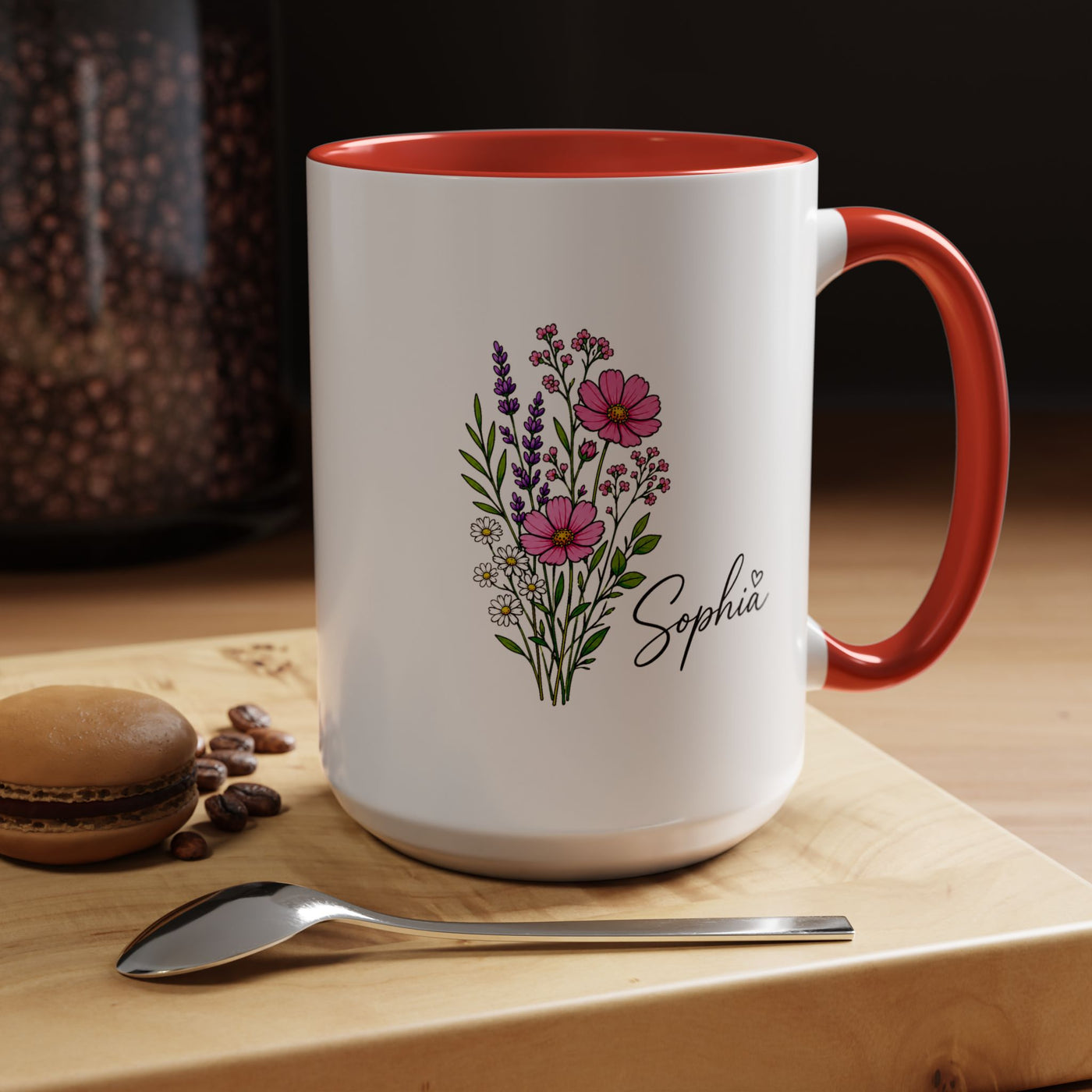 Personalized Floral Name Mug, Custom Wildflower Coffee Cup for Her, Birthday Gift for Women, Botanical Friend or Coworker Keepsake