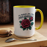 Mommy Coffee Mug, Pink Rose and Teal Leaf Design with Silver Look Lettering, Mother's Day Gift for Mom or a Floral Birthday Present for Her