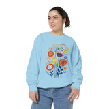 Retro Floral Graphic Sweatshirt, Colorful Botanical Pullover for Flower Lovers, Mid Century Garden Top, Cheerful Nature Gift for Her