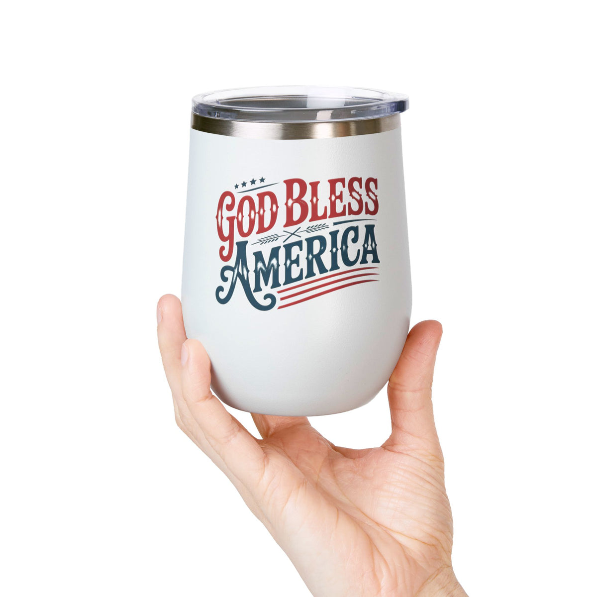 God Bless America Wine Tumbler, Patriotic Drinkware for Women, USA Wine Cup, Fourth of July Gift, American Pride Gift, Red White Blue Cup