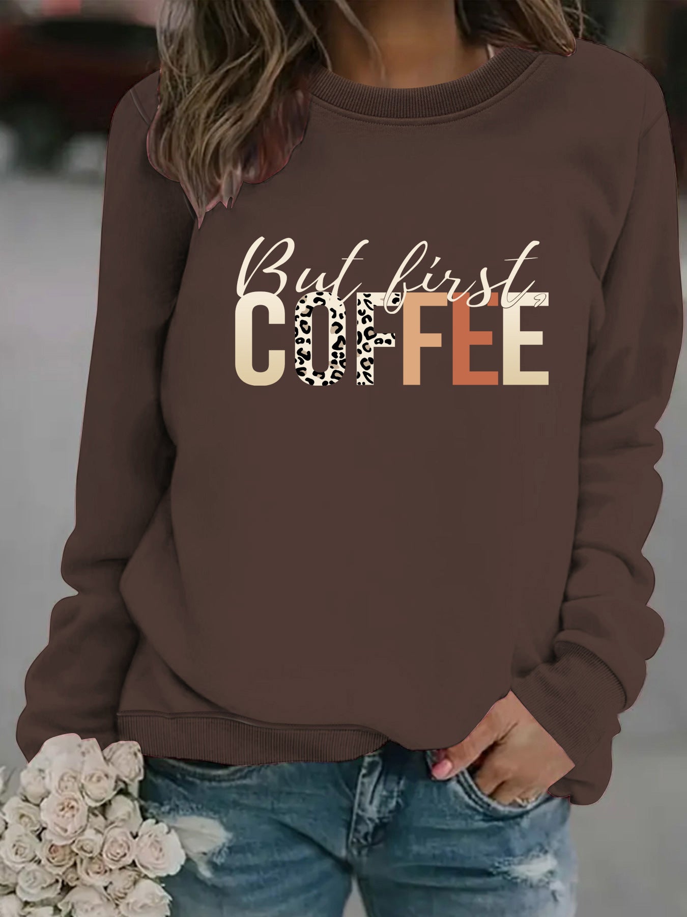 Coffee print pullover sweatshirt sweatshirt