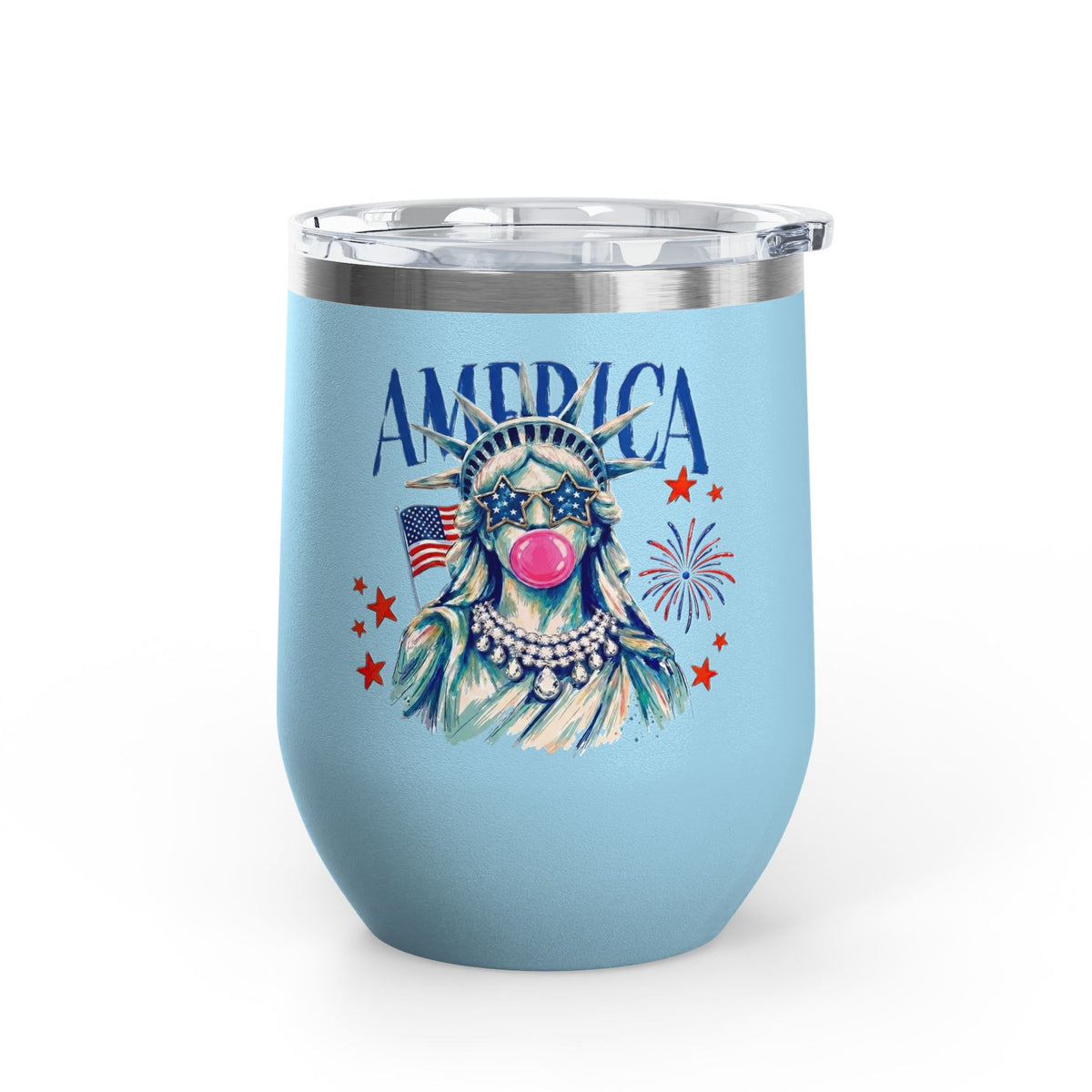 Patriotic Statue of Liberty Wine Tumbler, 4th of July Wine Cup, Lady Liberty Gift for Women, American Flag Drinkware, USA Summer Gift