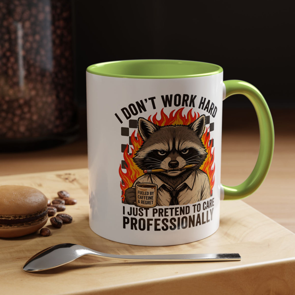 Funny Raccoon Office Mug, I Don't Work Hard I Just Pretend To Care Professionally Mug, Burnout Employee Coffee Cup