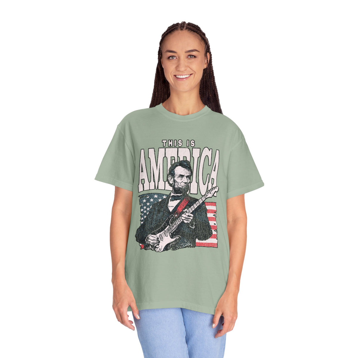 Abraham Lincoln Guitar Shirt, Funny This Is America Graphic, Gift for History Teachers and Music Lovers, Fourth of July Party Outfit