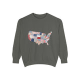 Patchwork USA Map Comfort Sweatshirt, Quilted America Crewneck Sweatshirt, Patriotic Americana Gift, Fourth of July Comfort Sweatshirt