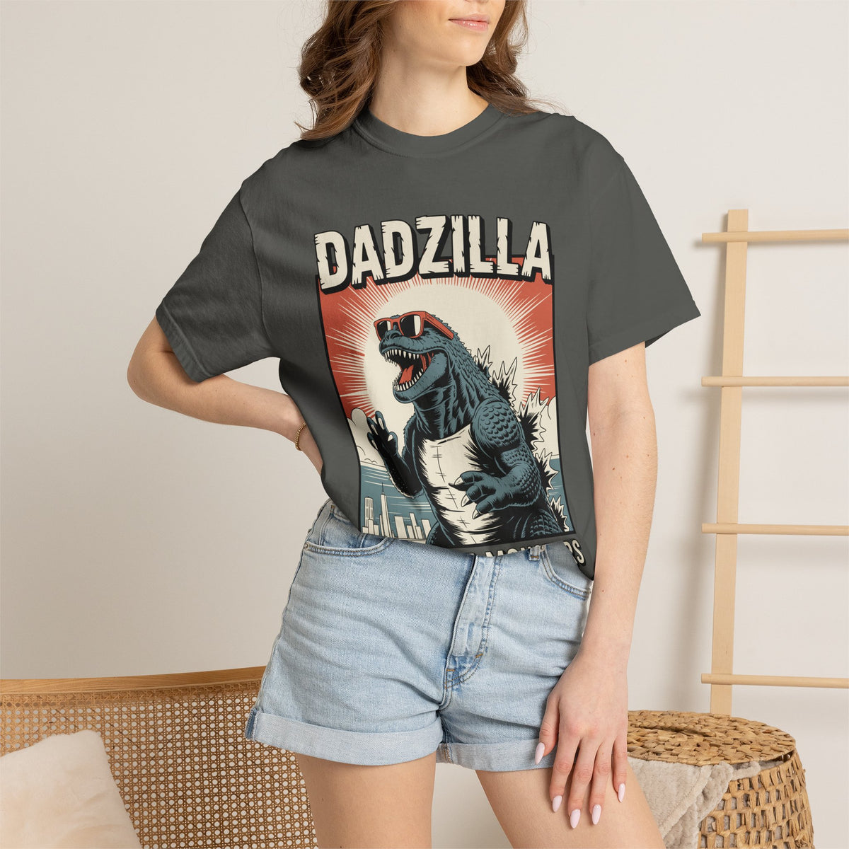 Funny Dadzilla Comfort Colors Shirt, Father of Monsters Graphic Tee, Cool Dinosaur Dad Shirt, Father's Day Gift for Dad, Retro Kaiju Tee