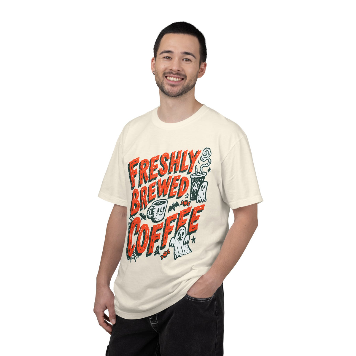 Coffee Lover Halloween Shirt, Freshly Brewed Coffee Ghost T-Shirt, Cute Spooky Season Gift for Barista and Caffeine Fan, Gift for Her