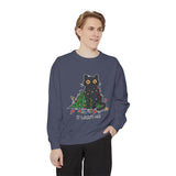 It Wasn't Me Black Cat Christmas Sweatshirt, Funny Holiday Crewneck, Mischievous Kitty Lights Pullover, Gift for Cat Mom or Cat Dad