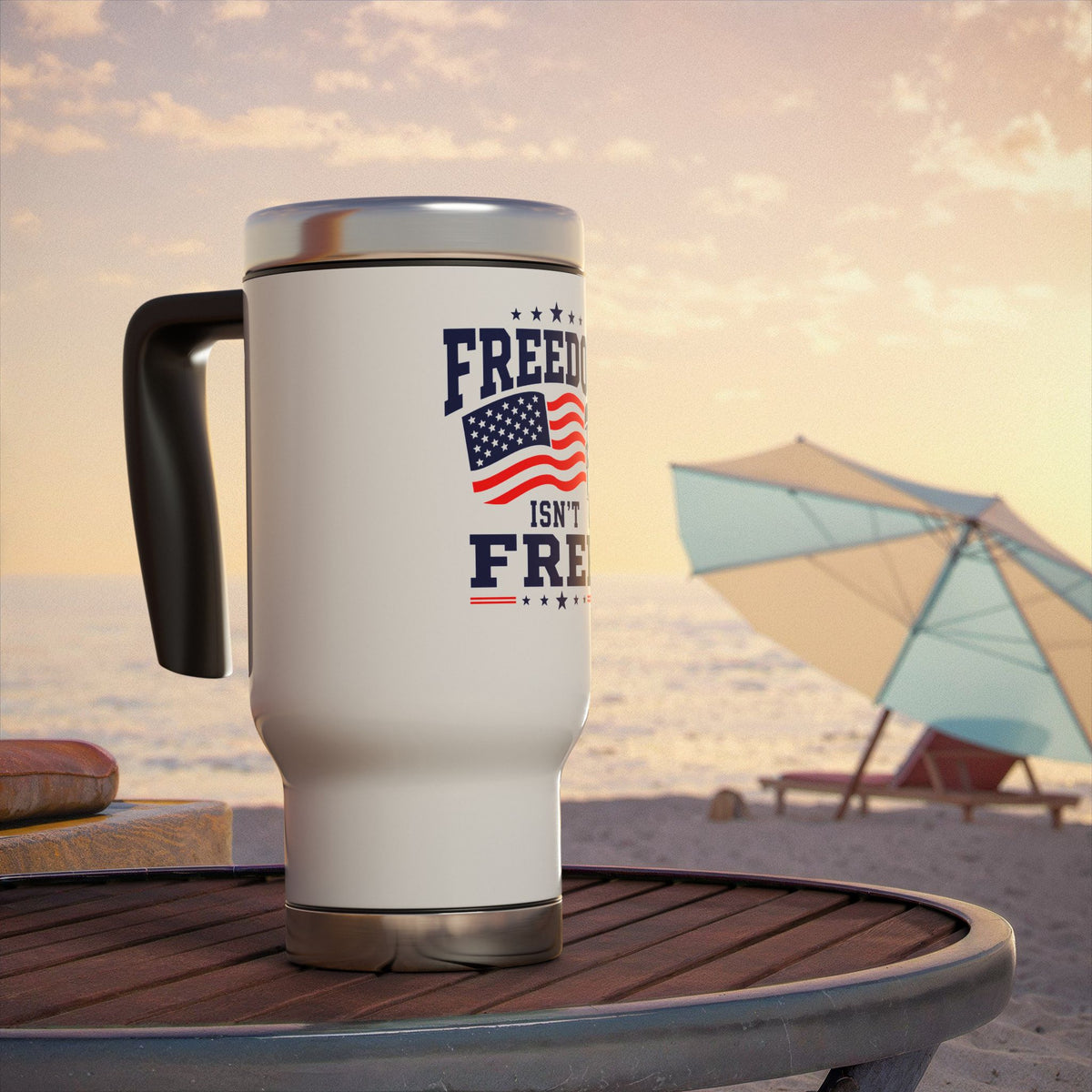 Military Stainless Steel Travel Mug, Freedom Isn't Free Coffee Cup, Patriotic Gift for Veteran, Soldier Gift, Armed Forces Drinkware