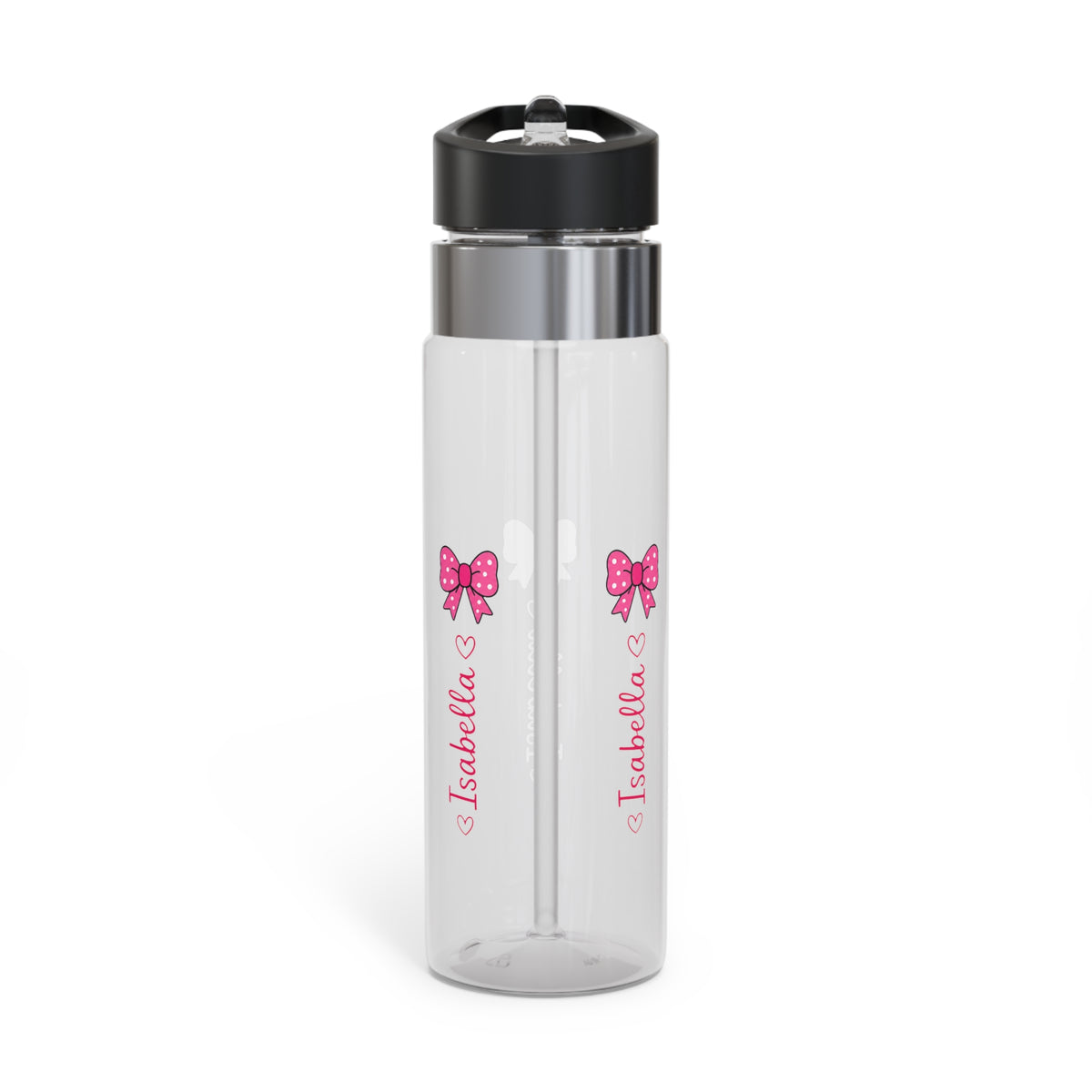 Personalized Girl Name Water Bottle, Transparent Water Bottle for Kids, Bow Design, Cute School Drink Bottle, Birthday Gift for Daughter