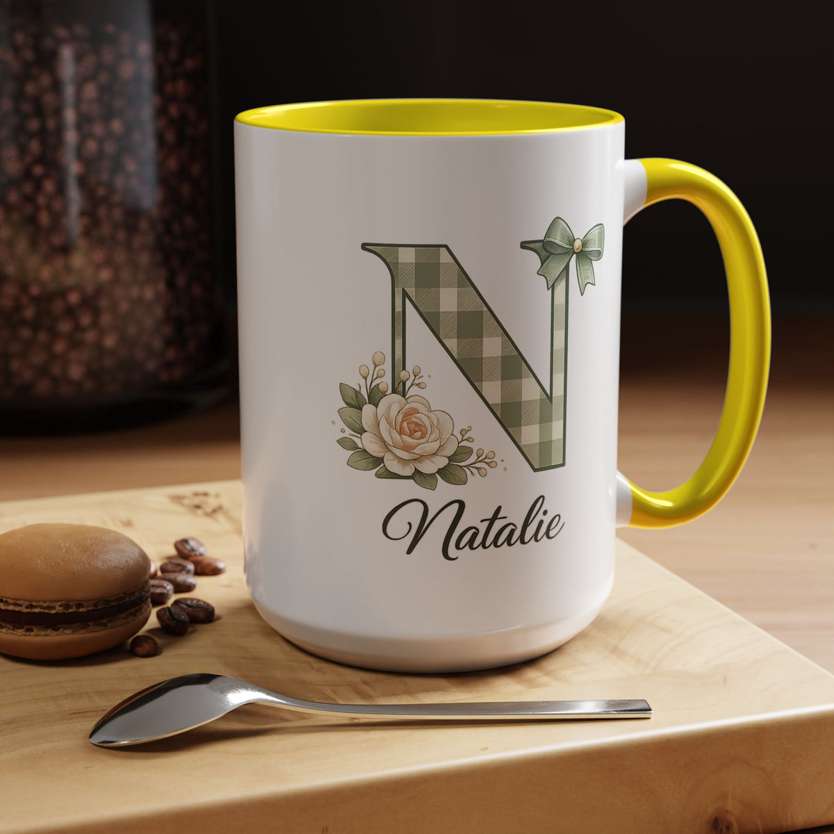Personalized Monogram Mug with Custom Name, Floral Initial Coffee Mug for Women, Custom Letter Cup, Birthday Gift for Her, Bridesmaid Gift