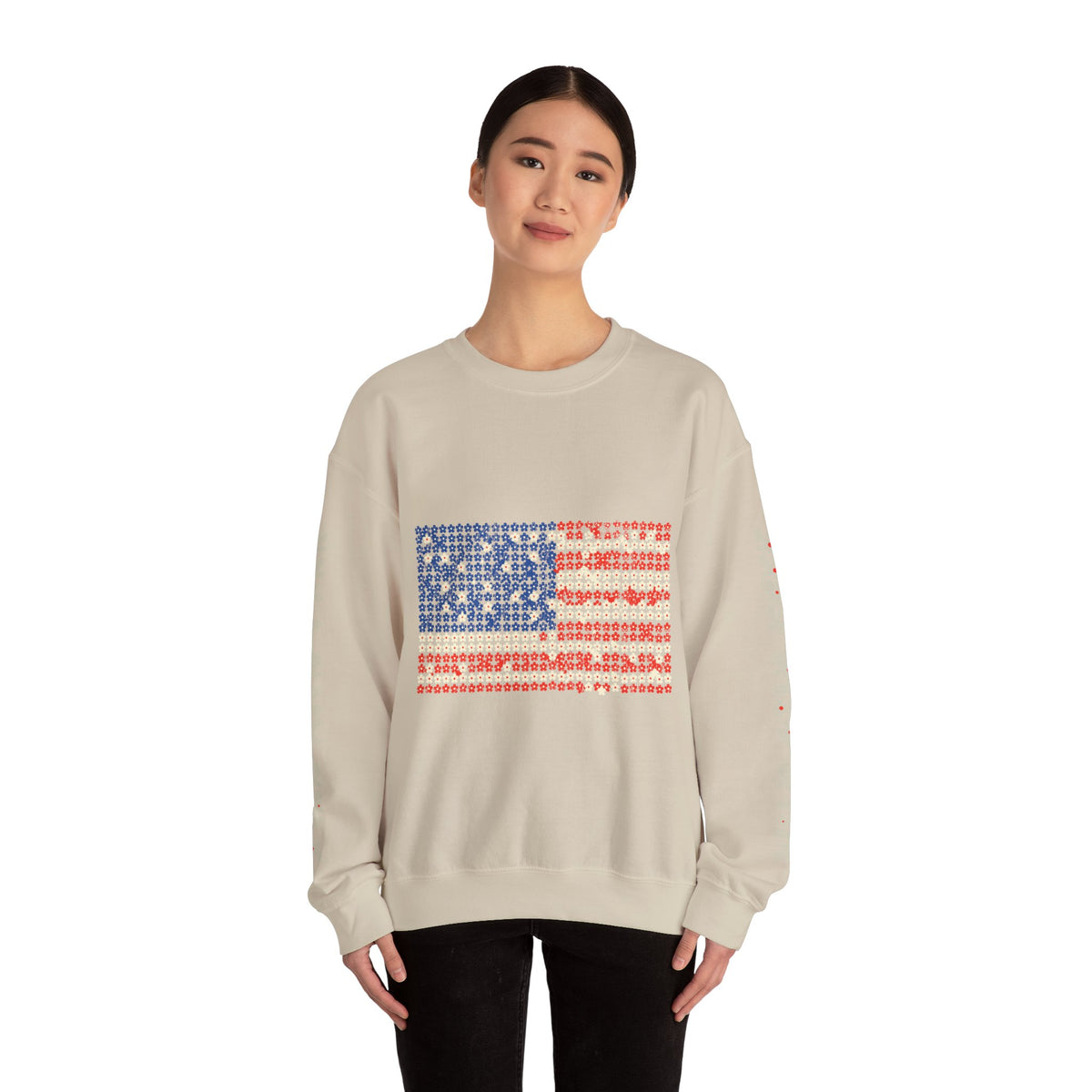 Patriotic American Flag Sweatshirt, USA Floral Crewneck, Vintage Americana Pullover, Fourth of July Outfit, Summer Patriotic Gift for Her