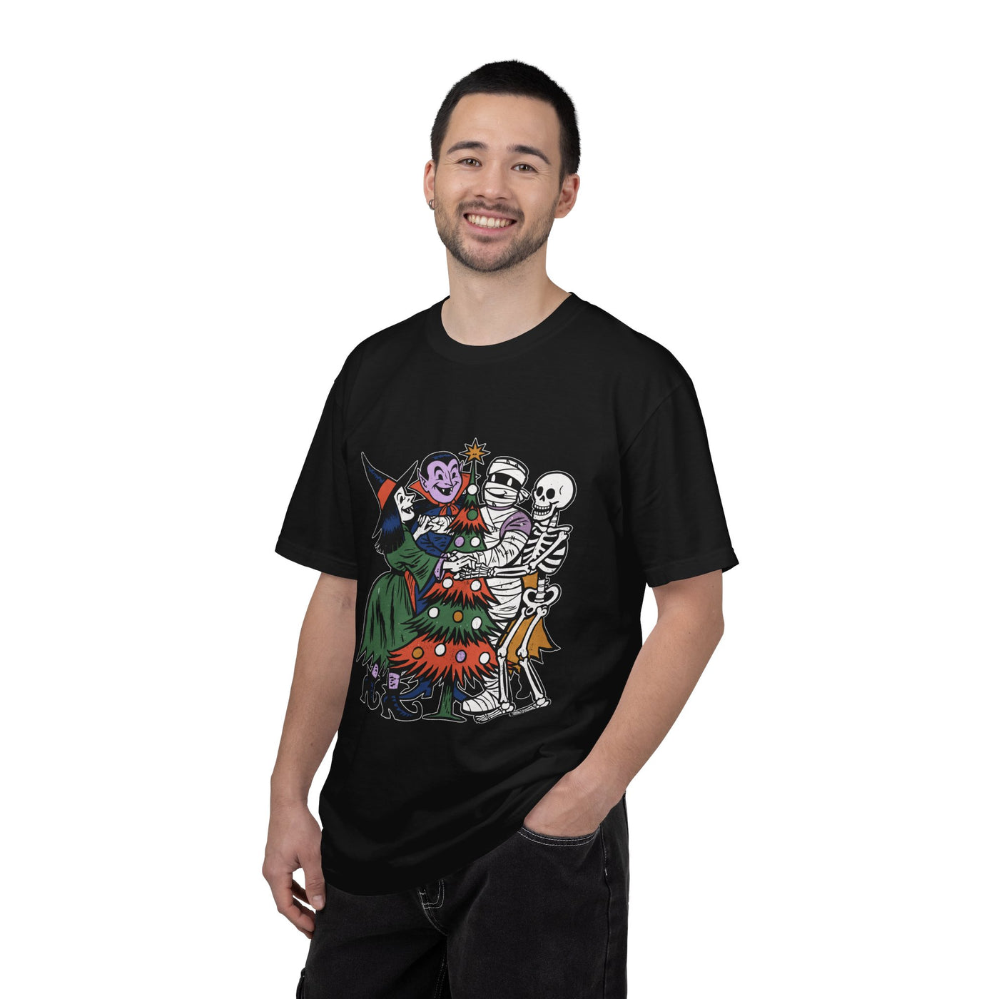 Spooky Christmas Shirt, Halloween Holiday Mashup T-Shirt, Witch Vampire Mummy and Skeleton Tree Tee, Gothic Christmas Gift for Horror Fan