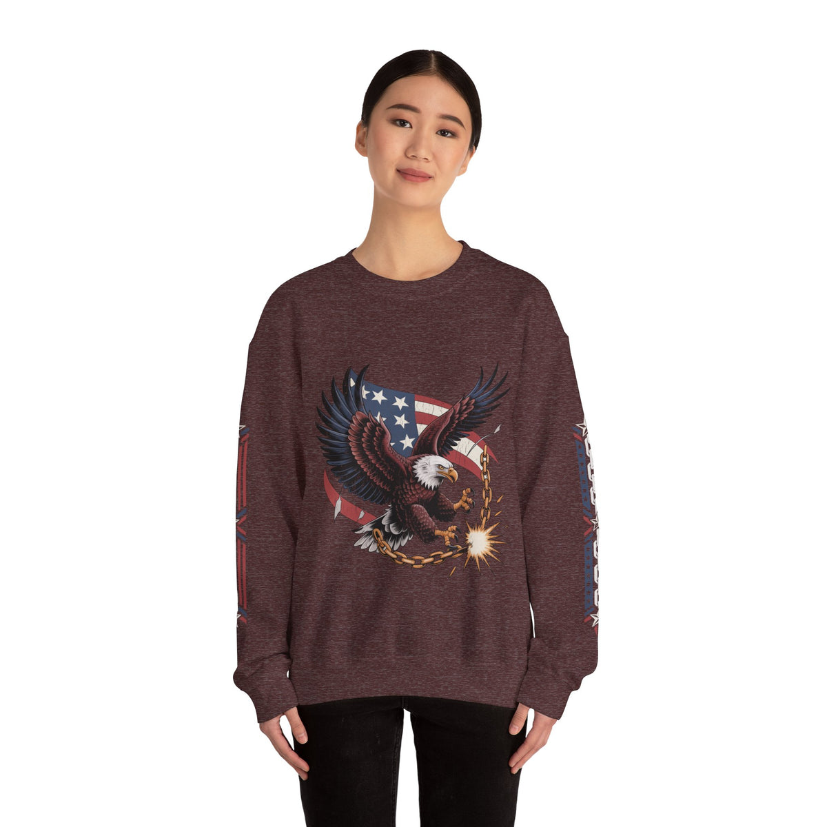 Patriotic Eagle Freedom Sweatshirt, American Flag Crewneck, Broken Chain Military Style Pullover, Fourth of July Gift for Him or Her