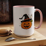 Cute Pumpkin Halloween Mug, Smiling Jack O Lantern Black Accent Coffee Cup, Cute Friendly Ghost Gift for Kids, Teachers or Fall Lovers