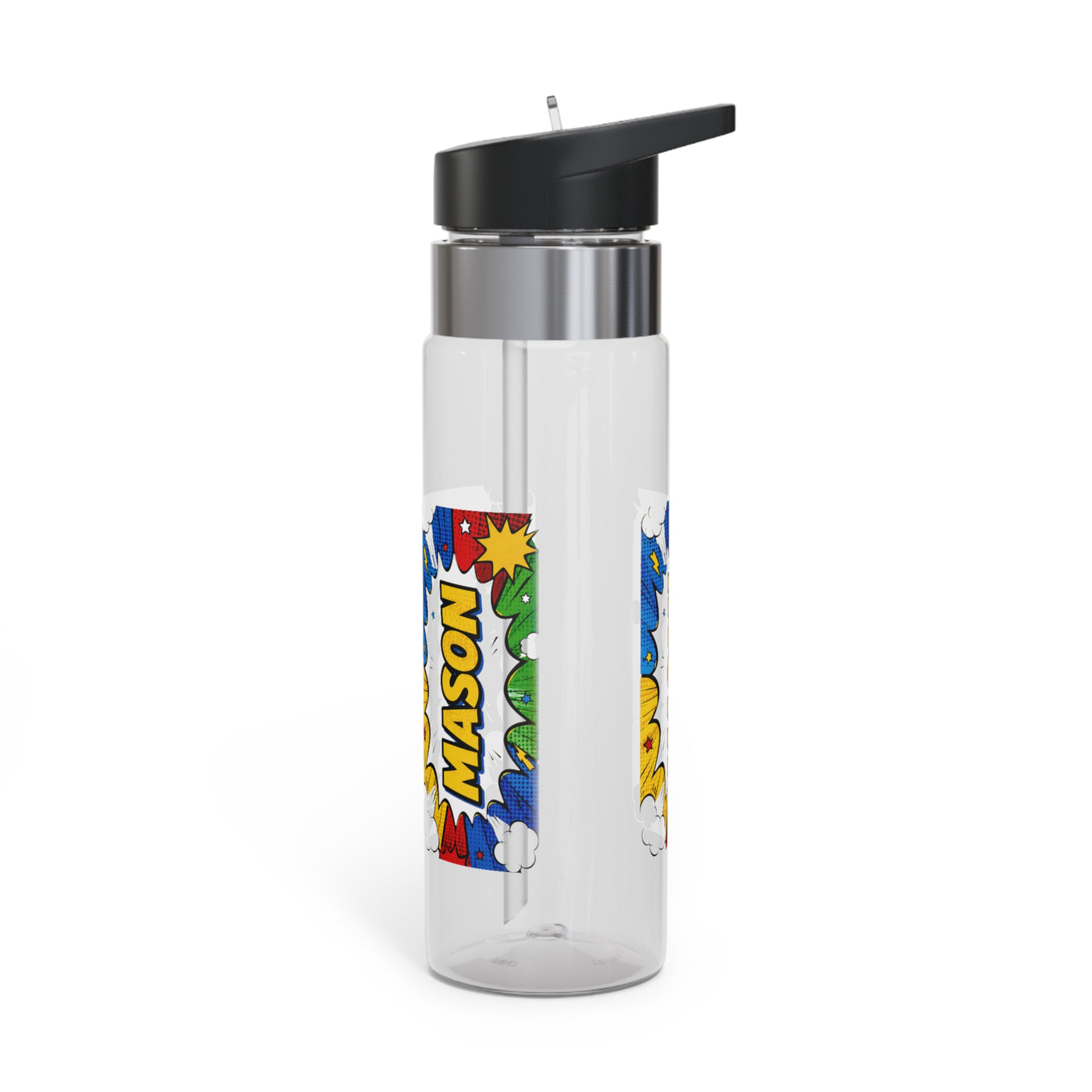 Personalized Transparent Water Bottle, Comic Book Drink Bottle, Pop Art School Water Bottle, Bold Kids Drinkware, Back to School Gift