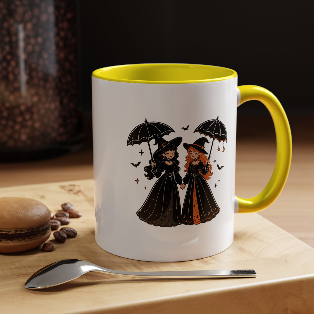 Witch Best Friends Mug, Gothic Halloween Black Accent Coffee Cup, Cute Matching Costume Gift for Bestie, Sister, Girlfriend or Partner