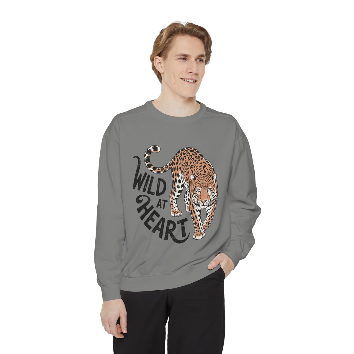 Wild at Heart Leopard Comfort Colors Sweatshirt, Leopard Graphic Crewneck, Animal Lover Sweatshirt, Safari Style Gift