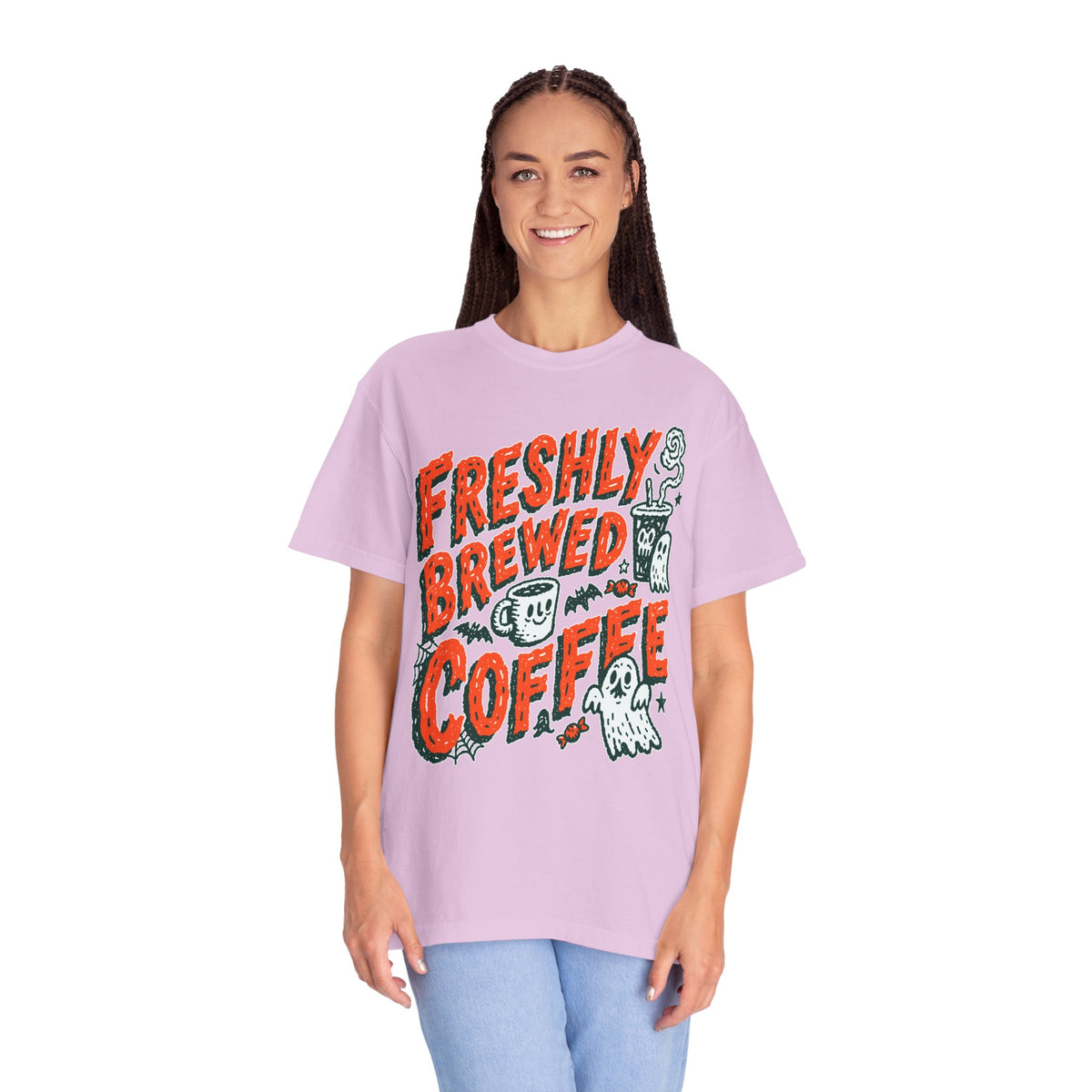 Coffee Lover Halloween Shirt, Freshly Brewed Coffee Ghost T-Shirt, Cute Spooky Season Gift for Barista and Caffeine Fan, Gift for Her