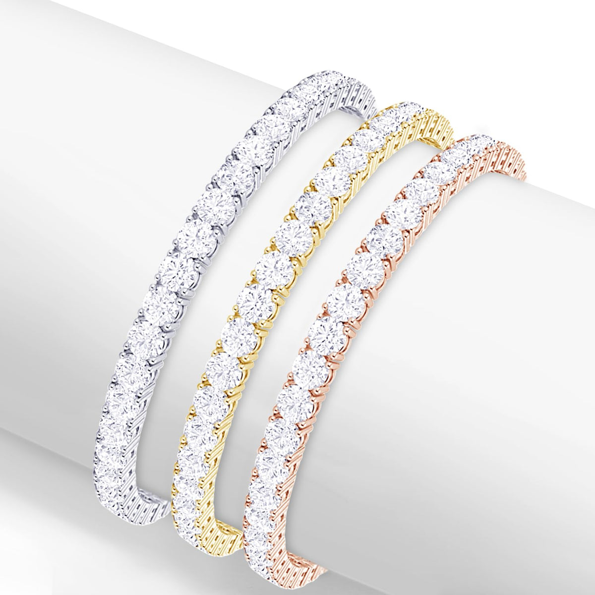 6ctw Created White Sapphire Tennis Bracelet - 3mm Stones - 14K Gold Overlay in White, Yellow or Rose Gold