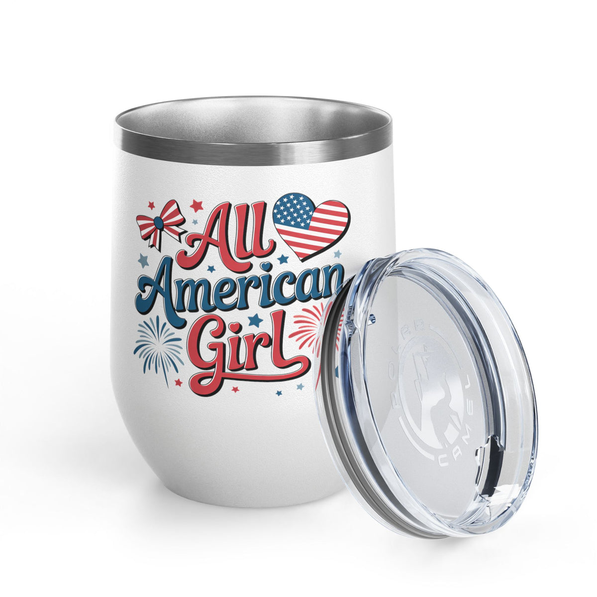 All American Girl Wine Tumbler, Patriotic Drinkware for Women, 4th of July Wine Cup, USA Gift for Her, Summer Party Favor, American Pride