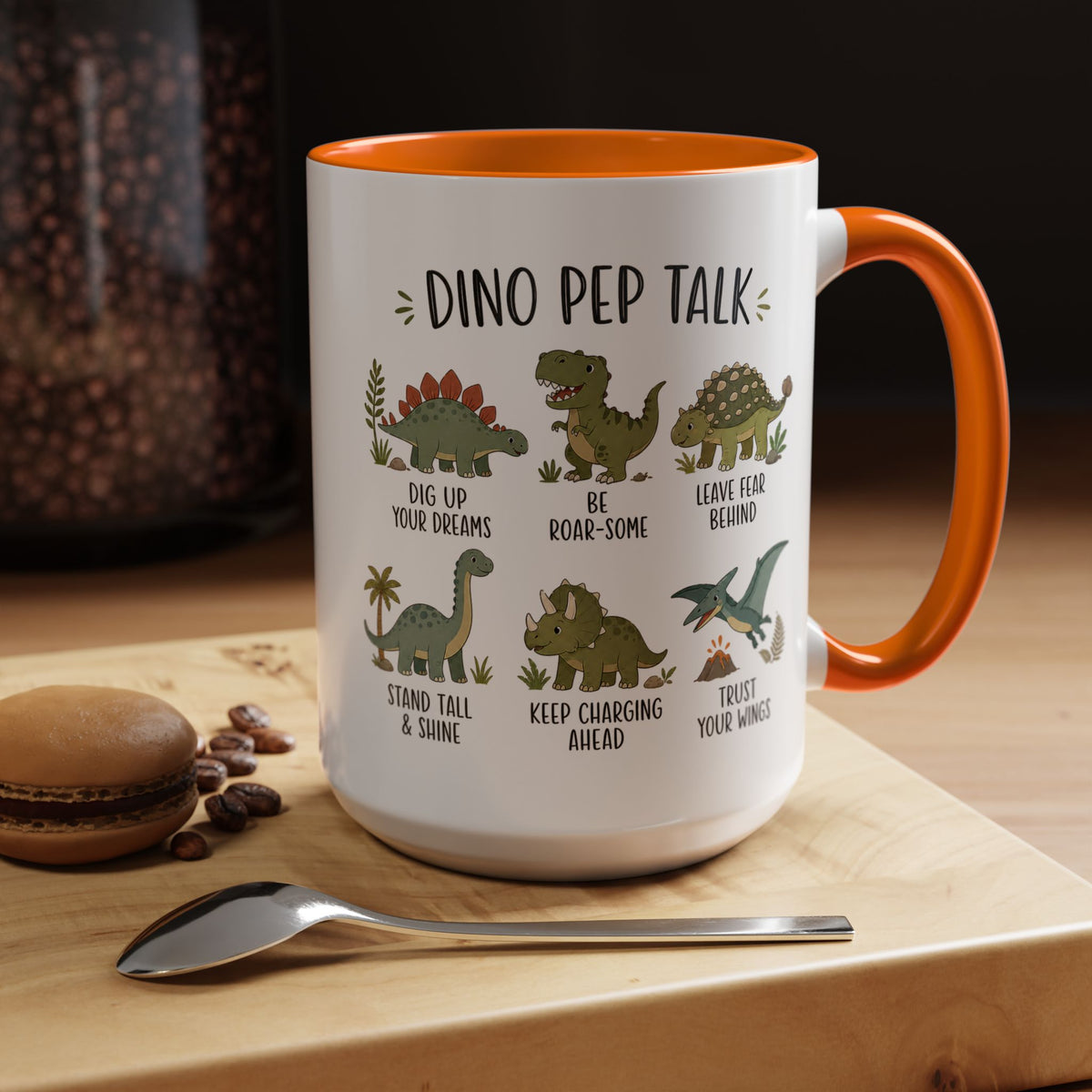 Dinosaur Encouragement Mug, Dino Pep Talk Coffee Mug, Motivational Dinosaur Gift for Kids, Teacher Classroom Positive Mindset Mug
