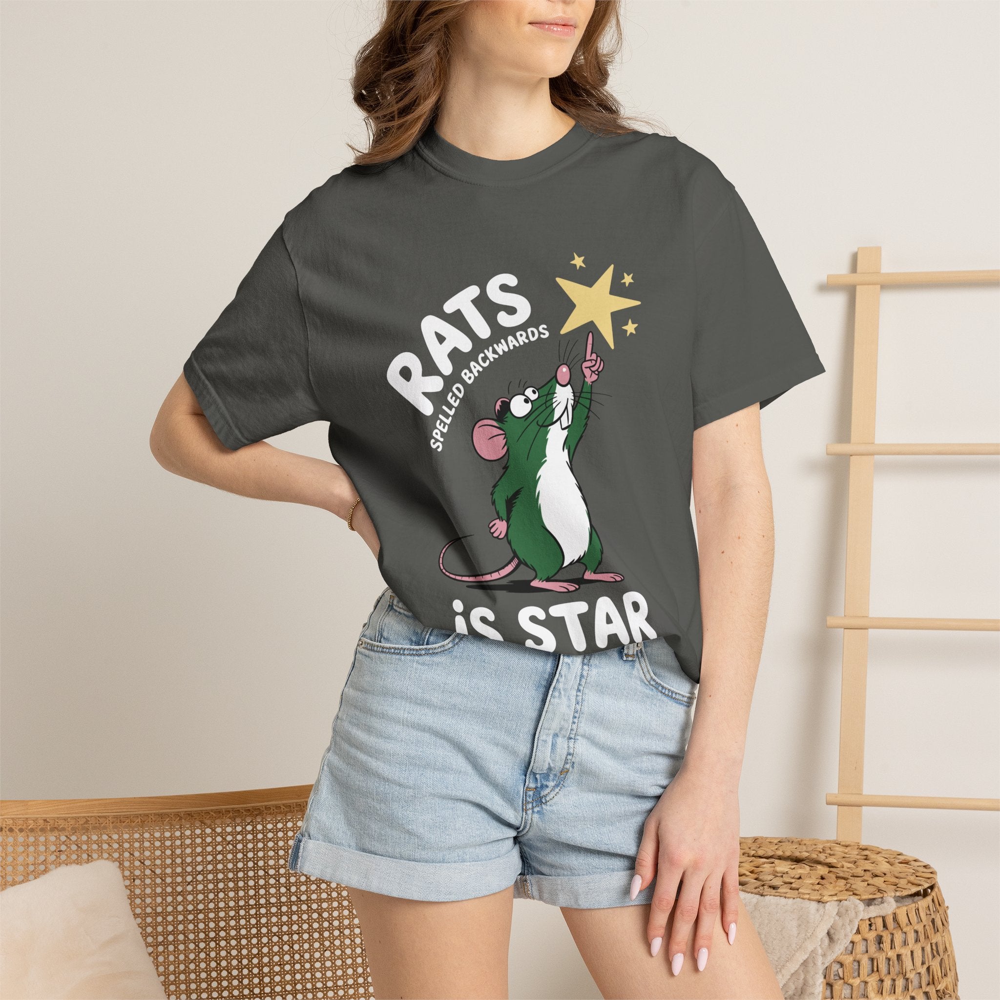 Funny Rat Shirt, Rat Is A Star Backwards Science Tee, Cute Mouse Graphic T-Shirt, Weird Humor Animal Shirt, Nerdy Joke Gift