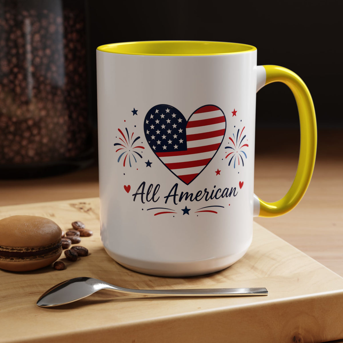 All American Patriotic Heart Coffee Mug, USA Flag Heart Mug, Fourth of July Coffee Cup, American Pride Gift, Independence Day Mug