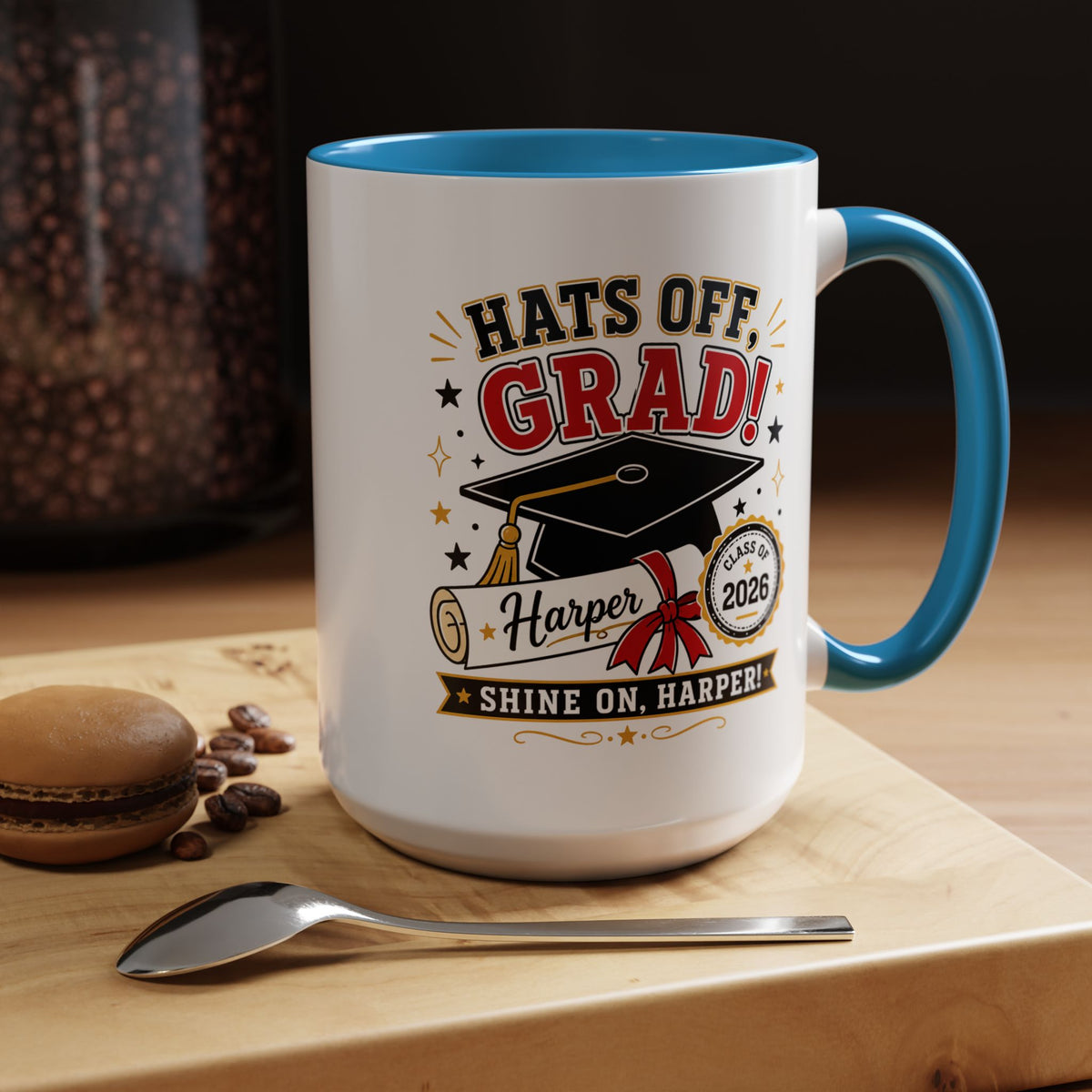 Personalized Graduation Mug, Hats Off Grad Class of 2026 Coffee Cup, Custom Name Gift for Daughter, Son, High School or College Senior