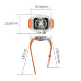 Clear transparent Apple Watch case with orange silicone strap, front and side dimension diagram on white background