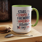 Stars and Stripes Coffee Mug, 4th of July Fireworks Gift for Hostess, America the Beautiful Since 1776 Patriotic Ceramic Tea Cup