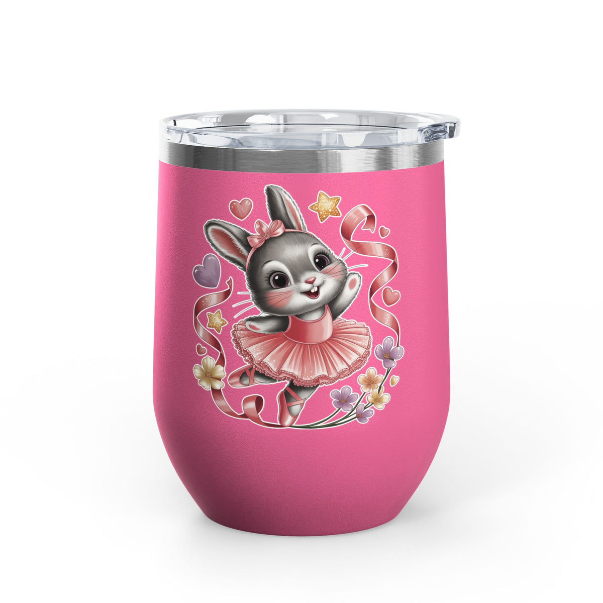 Ballet Bunny Wine Tumbler, Cute Pink Rabbit Cup, Gift for Ballerinas, Dance Students, Bunny Lovers and Ballet Besties