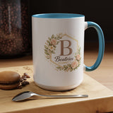 Personalized Floral Monogram Mug, Custom Name Coffee Mug with Elegant Initial Letter, Botanical Gift for Women, Bridesmaid Birthday Cup