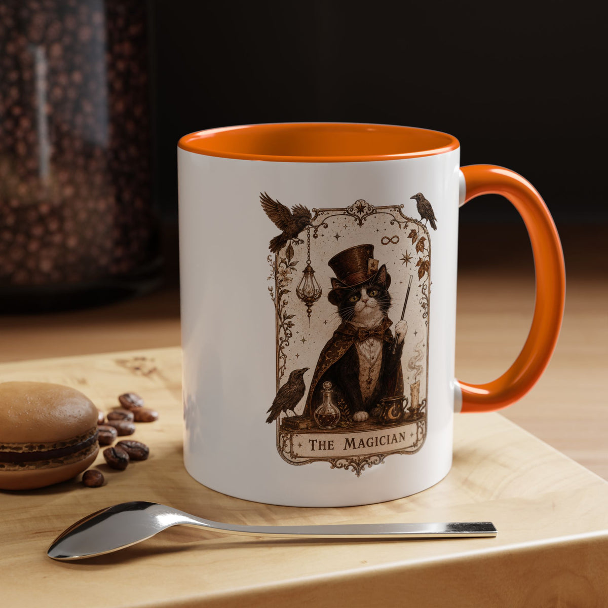 Black Cat Magician Tarot Coffee Mug, Mystic Cat Tarot Card Mug, The Magician Cat Cup, Witchy Gothic Gift for Cat Lovers