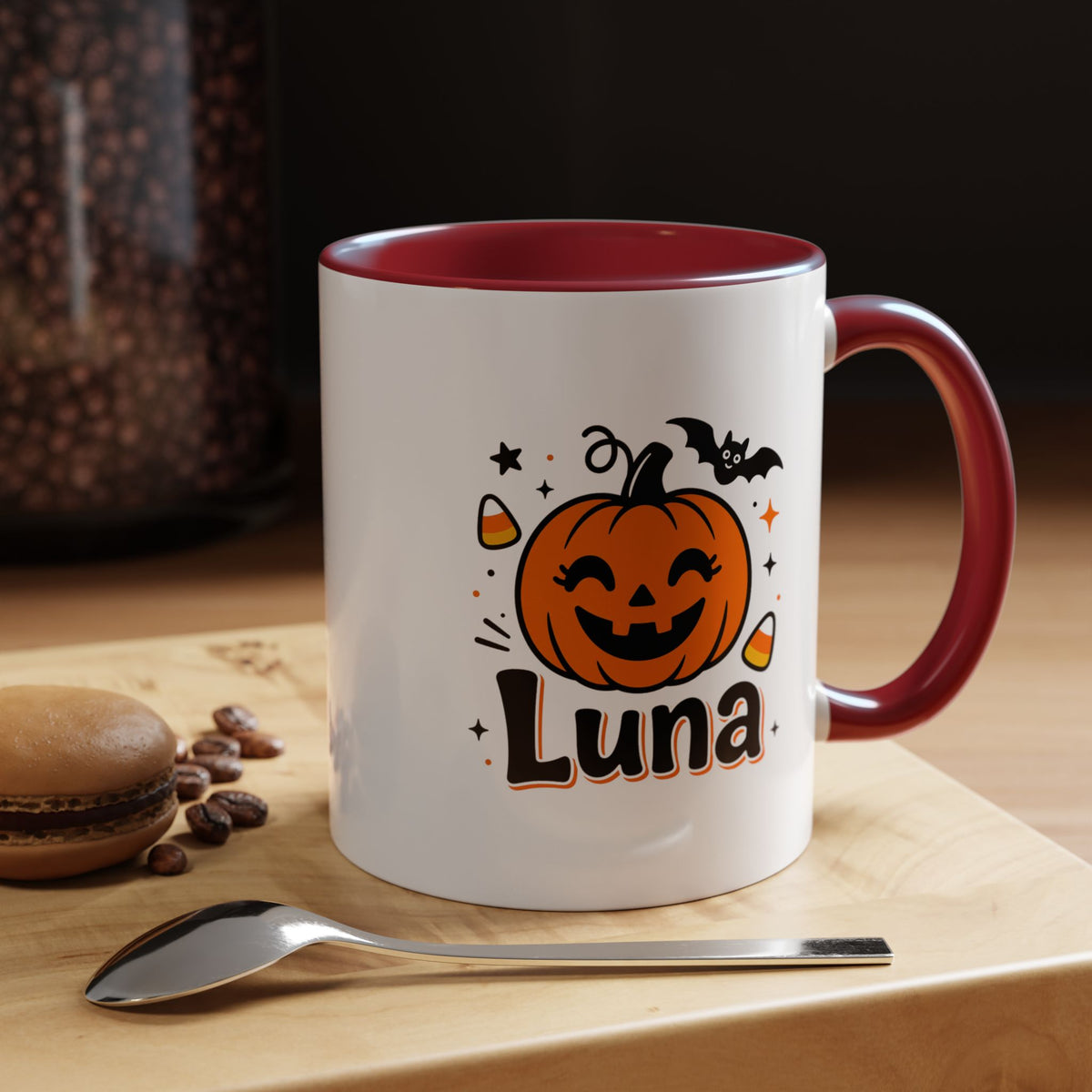 Personalized Halloween Name Mug, Custom Luna Pumpkin Coffee Cup, Cute Kids Trick or Treat Gift, Fall Birthday Present for Little Girl