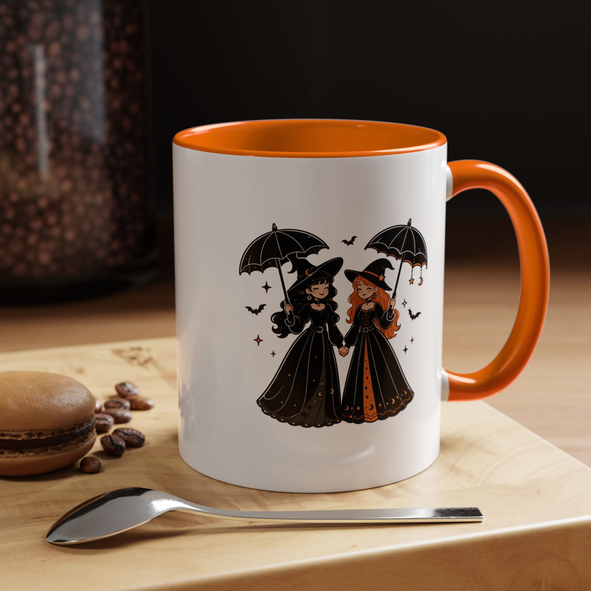 Witch Best Friends Mug, Gothic Halloween Black Accent Coffee Cup, Cute Matching Costume Gift for Bestie, Sister, Girlfriend or Partner