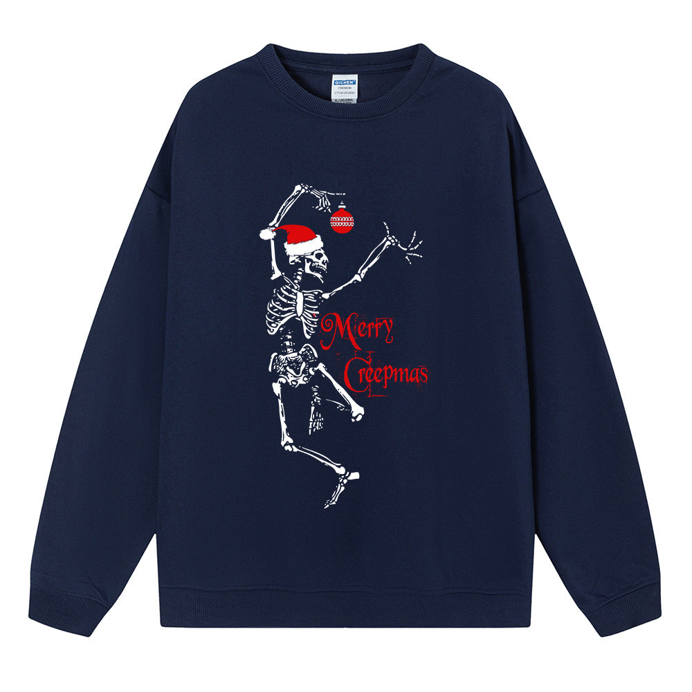 Skull Santa Hat Christmas Sweatshirt, Christmas Graphic Crewneck Pullover