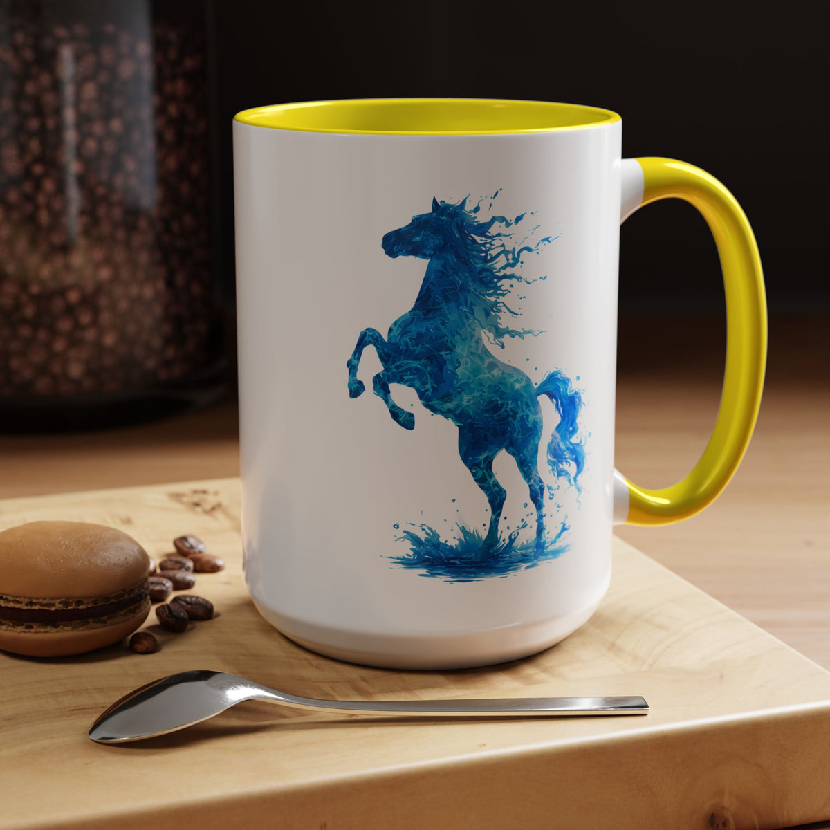 Blue Water Horse Mug, Abstract Horse Lover Coffee Mug, Majestic Stallion Art Cup, Equestrian Gift for Horse Lovers