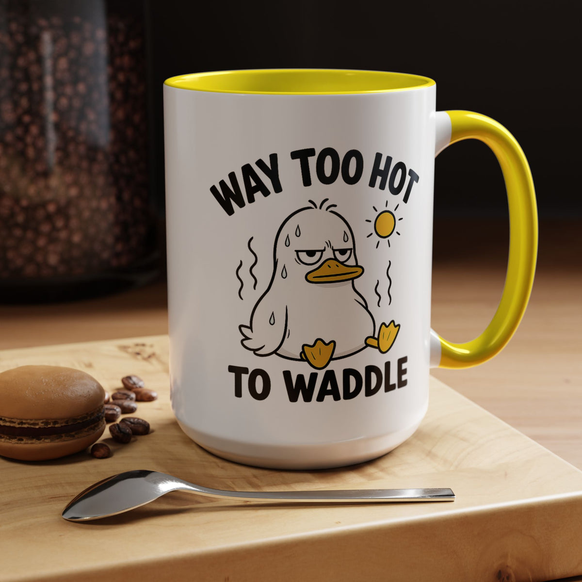 Way Too Hot to Waddle Coffee Mug, Funny Duck Lover Gift for Coworkers, Cute Summer Heat Sarcastic Ceramic Tea Cup with Orange Handle